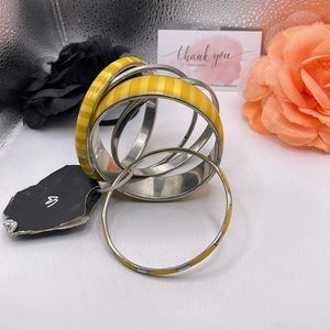 2.6.24_13 Five Yellow and Silver tone Bangles Never Worn